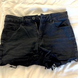 Black Jean Shorts, raw hem, London, low rise, size 9